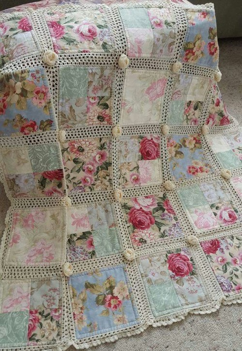 Beautiful Skills Crochet Knitting Quilting Crochet And Fabric Quilt  - Crochet Fabric Quilt Blanket Pattern