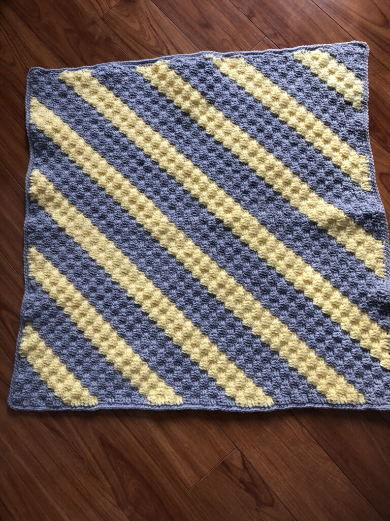 Blue And Yellow Stripes C2C Baby Blanket - Crochet Pattern For C2c Blanket