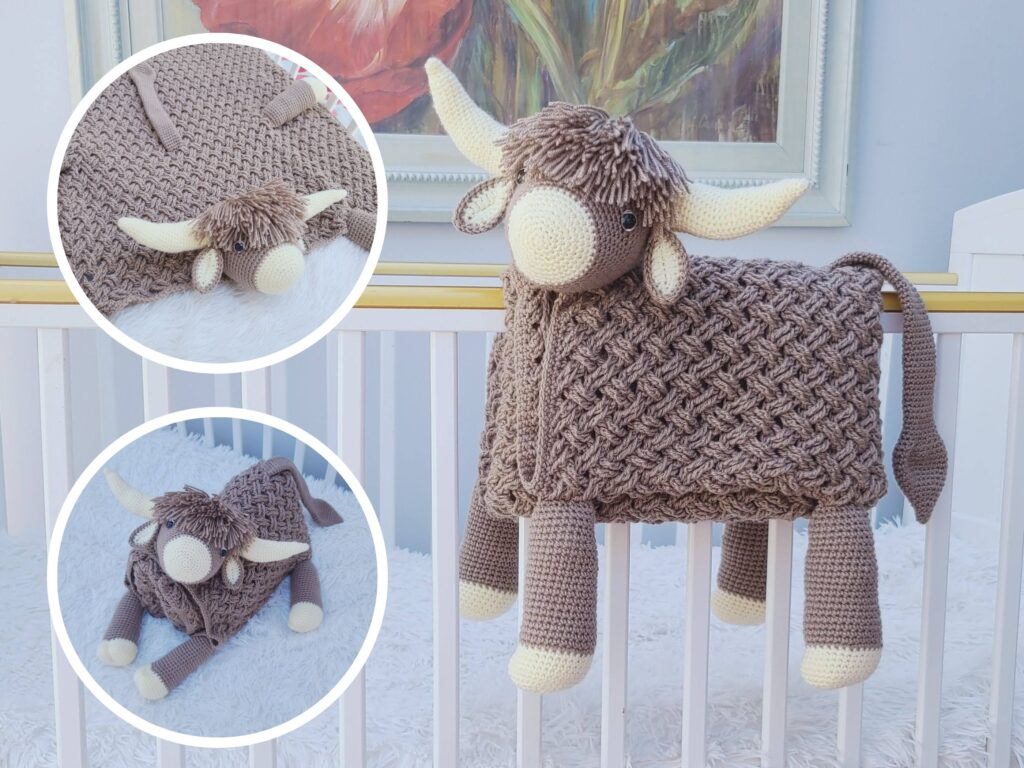Crochet 3in1 Highland Cow Baby Blanket Crafting Happiness - Highland Cow Crochet Blanket Pattern