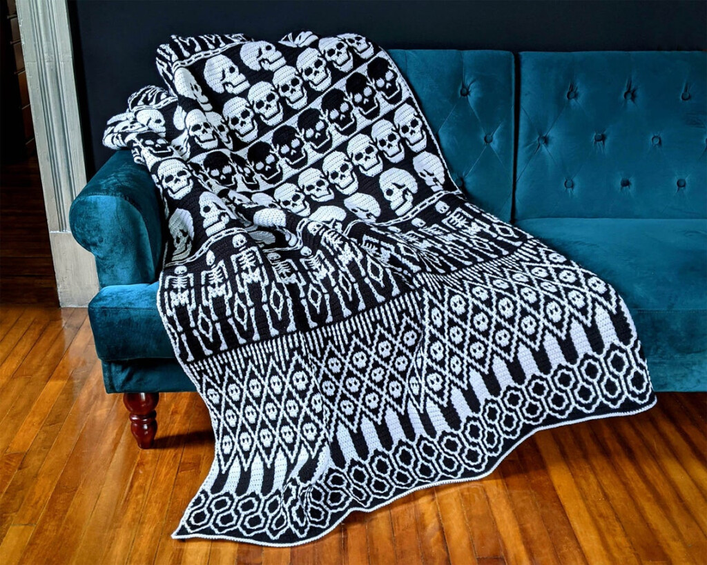 Crochet A Spectacular All Skulls Mosaic Blanket Pattern Designed By  - Skull Blanket Crochet Pattern Free