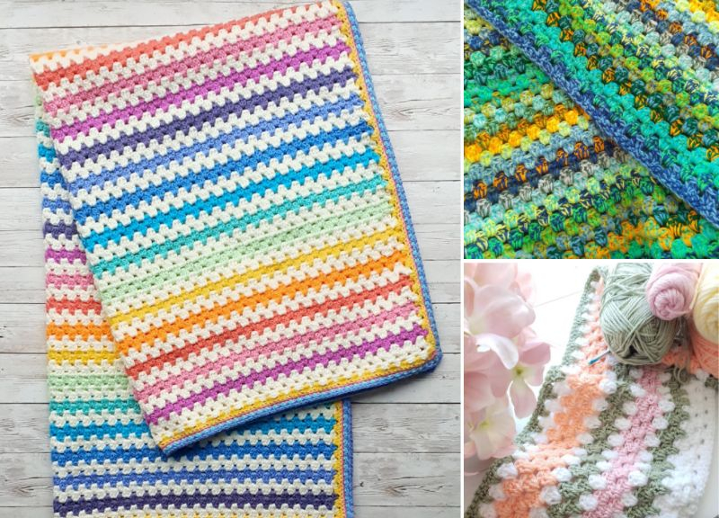 Crochet Blanket Granny Stripe Throw Granny Stripe Afghan Granny  - Crochet Granny Stripe Blanket Pattern