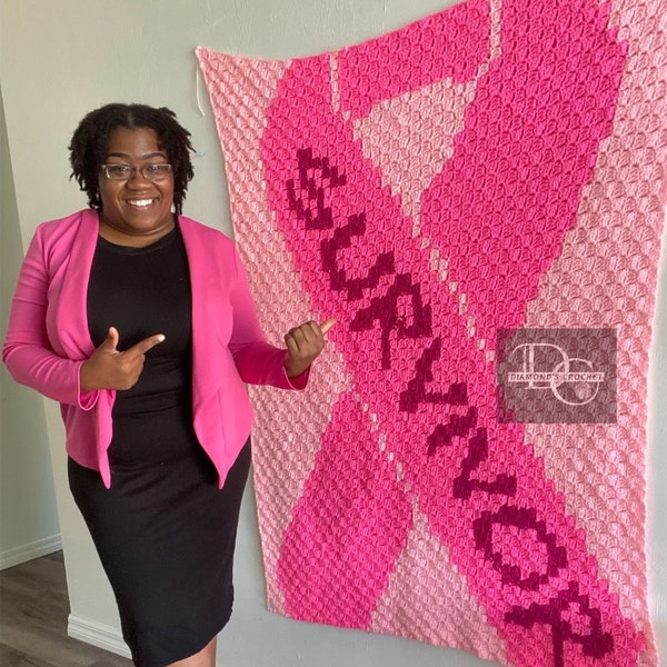 Crochet Breast Cancer Blanket Pattern Etsy - Crochet Pattern For Breast Cancer Ribbon Blanket