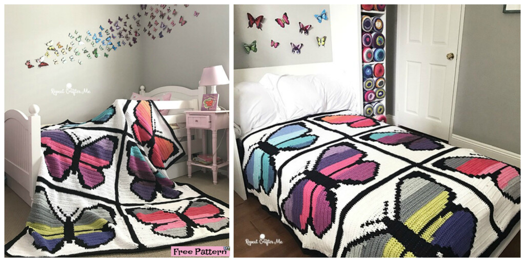 Crochet Butterfly Blanket Free Pattern DIY 4 EVER - Crochet Butterfly Blanket Free Pattern