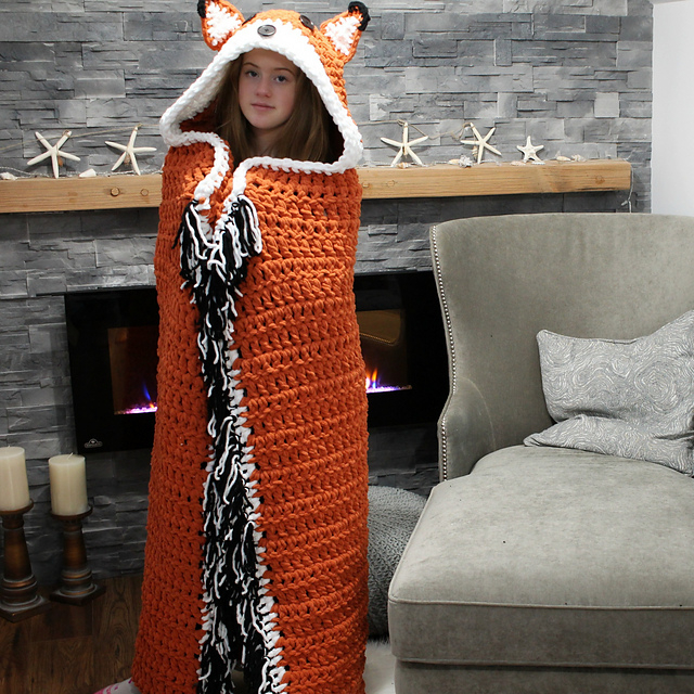 Crochet Hooded Fox Blanket Pattern Yarn Ballin  - Crochet Fox Blanket Pattern Free