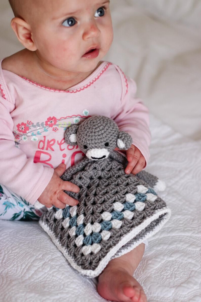 Crochet Monkey Lovey Pattern Security Blanket Blanket Toy PDF  - Free Crochet Monkey Blanket Pattern