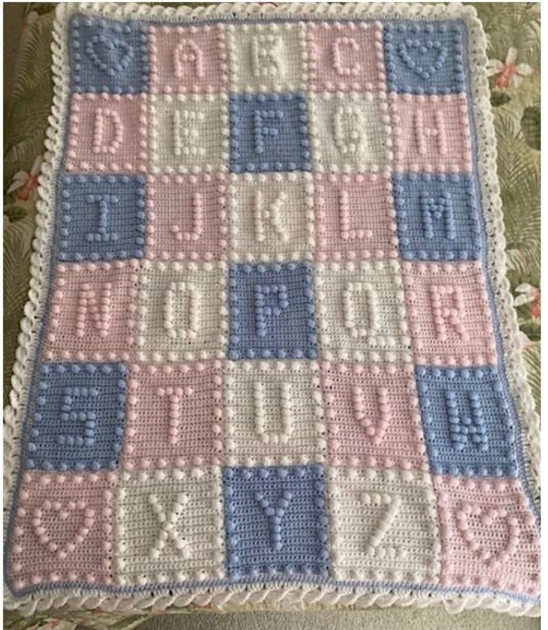 Crochet Pattern Alphabet Baby Blanket Puff Stitch By Pam Etsy  - Alphabet Blanket Crochet Pattern