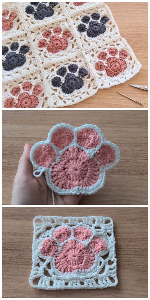 Crochet Paw Square Blanket Free Pattern Video Paw Crochet Crochet  - Blanket Square Crochet Pattern
