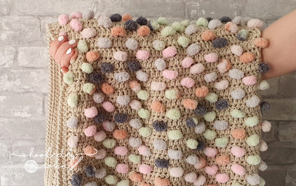 Crochet Pom Pom Yarn Blanket Pattern Hooked By Robin - Crochet Pom Pom Blanket Free Pattern