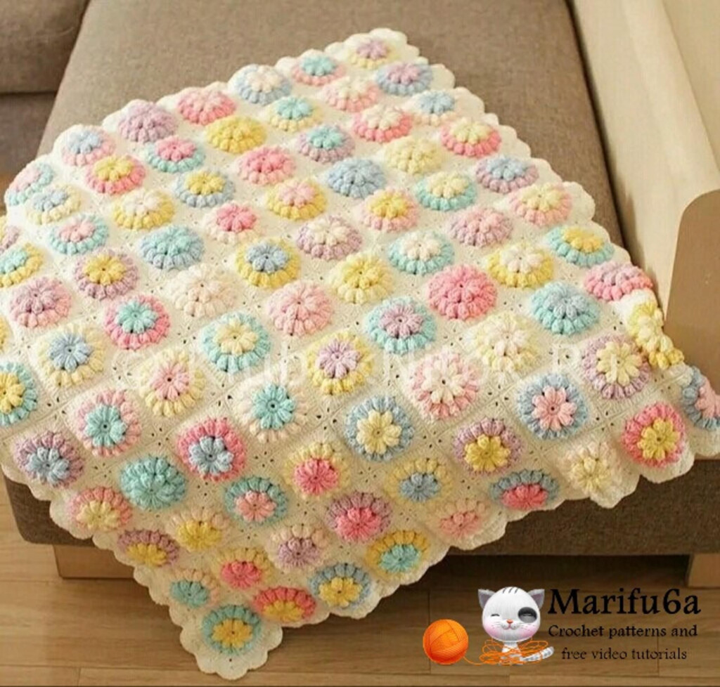 Crochet Puff Stitch Baby Blanket Pattern Bobble Afghan Alphabet Stitch  - Puff Flower Crochet Blanket Pattern
