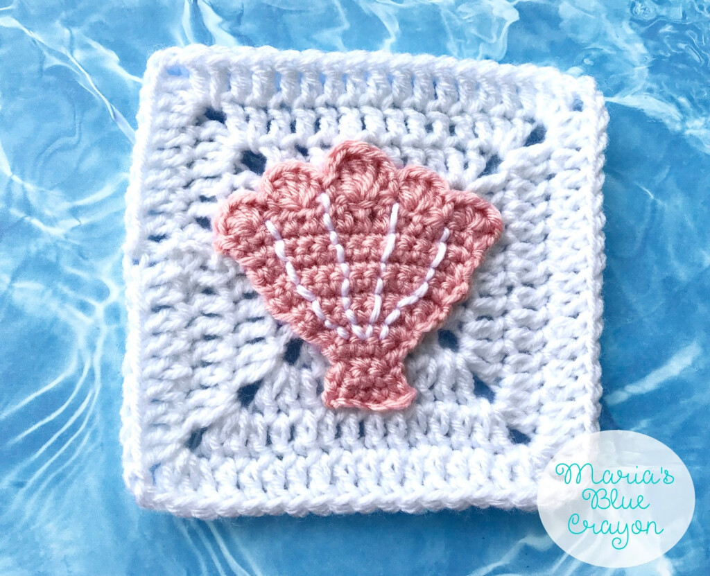 Crochet Seashell Applique And Granny Square Free Crochet Pattern  - Seashell Blanket Crochet Pattern