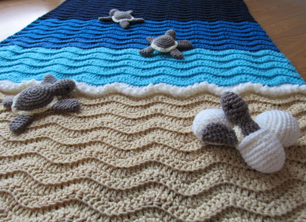Custom Crochet Sea Turtle Beach Baby Blanket - Turtle Beach Blanket Crochet Pattern