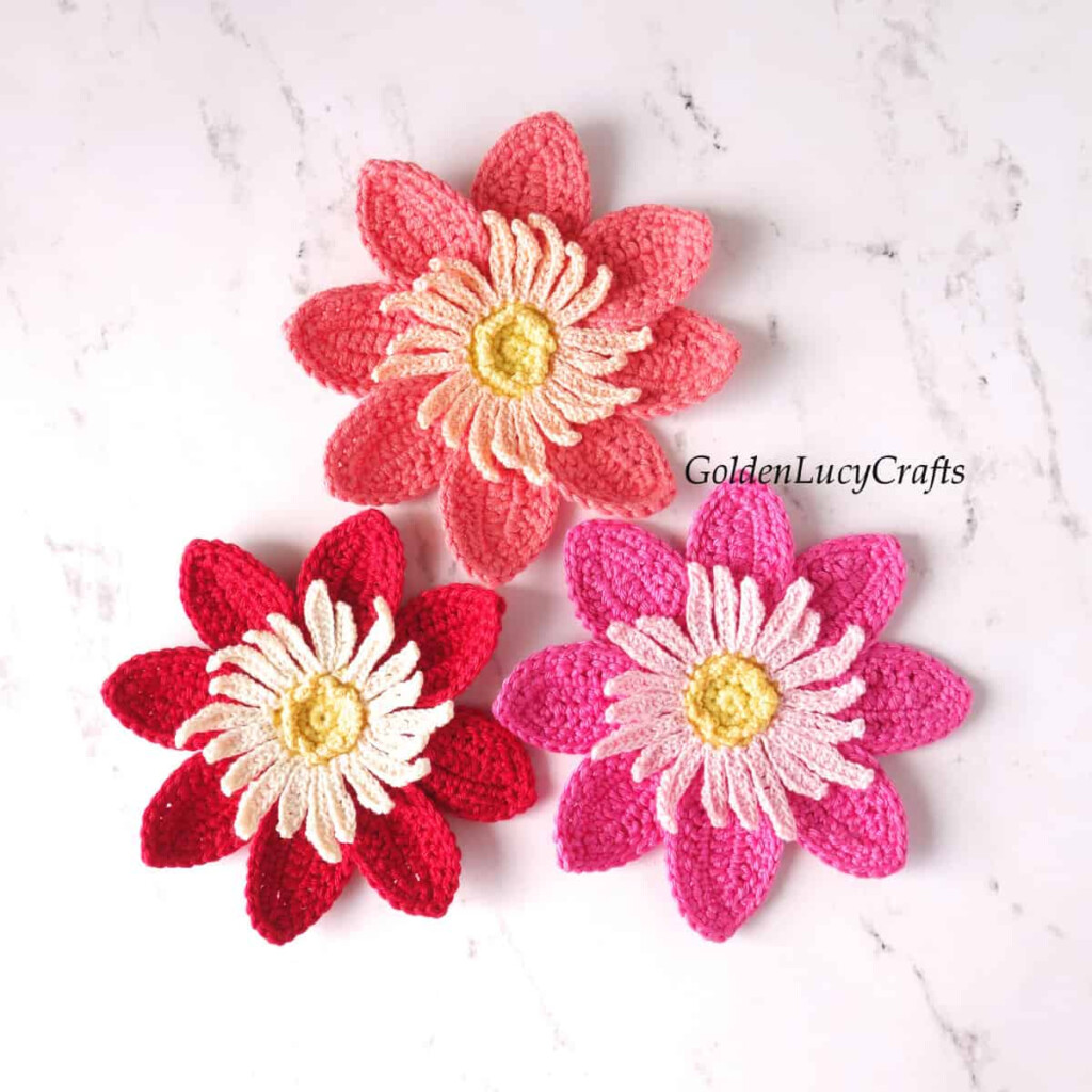 Dahlia Crochet Pattern Flower Applique GoldenLucyCrafts - Dahlia Crochet Blanket Pattern