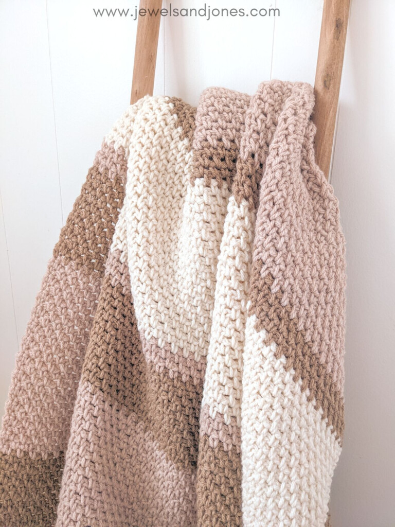Easy Crochet Striped Moss Stitch Blanket Jewels And Jones - Arm Crochet Blanket Pattern