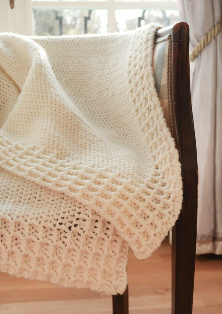 Esme Blanket Knitting With Chopsticks - Crochet Waffle Stitch Blanket Pattern