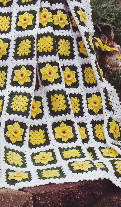 Field Of Daffodils Afghan Throw Blanket Crochet Pattern 3 75mm 4  - 25mm Crochet Hook Blanket Patterns