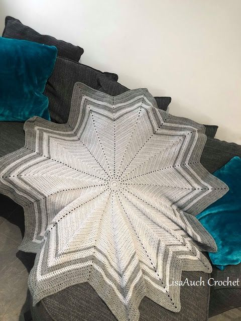 FREE Crochet Blanket Pattern 12 Point Round Ripple Star Crochet Blanket  - 12 Point Crochet Star Blanket Pattern
