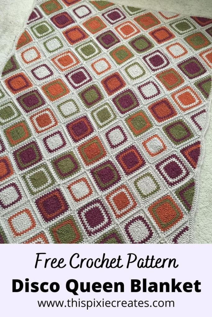 Free Crochet Pattern Disco Queen Blanket Moss Stitch Diamond Motif  - Crochet Queen Blanket Pattern