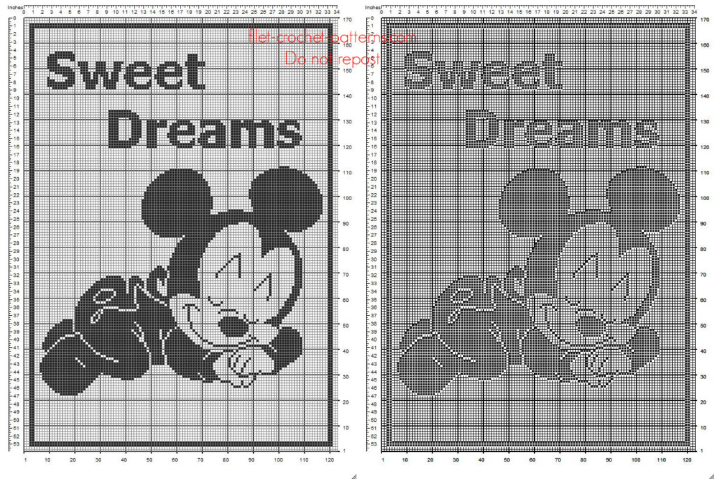 Free Disney Filet Crochet Pattern Baby Blanket With Baby Mickey Mouse  - Free Disney Crochet Blanket Patterns