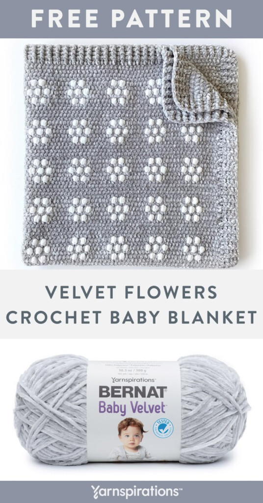 Free Easy Bernat Velvet Flowers Crochet Baby Blanket Crochet Pattern  - Bernat Velvet Yarn Crochet Blanket Patterns