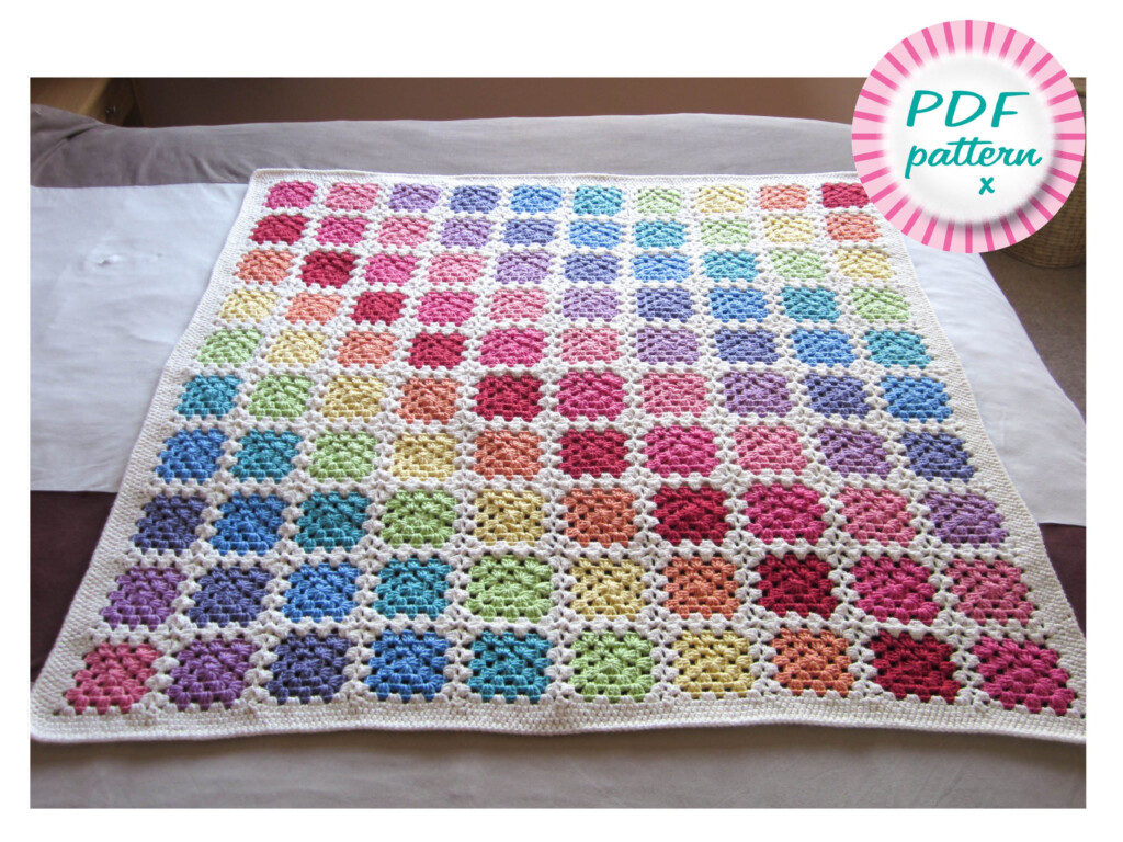Granny Square Blanket Pattern Crochet Rainbow Throw UK US Etsy - Granny Square Rainbow Crochet Blanket Pattern