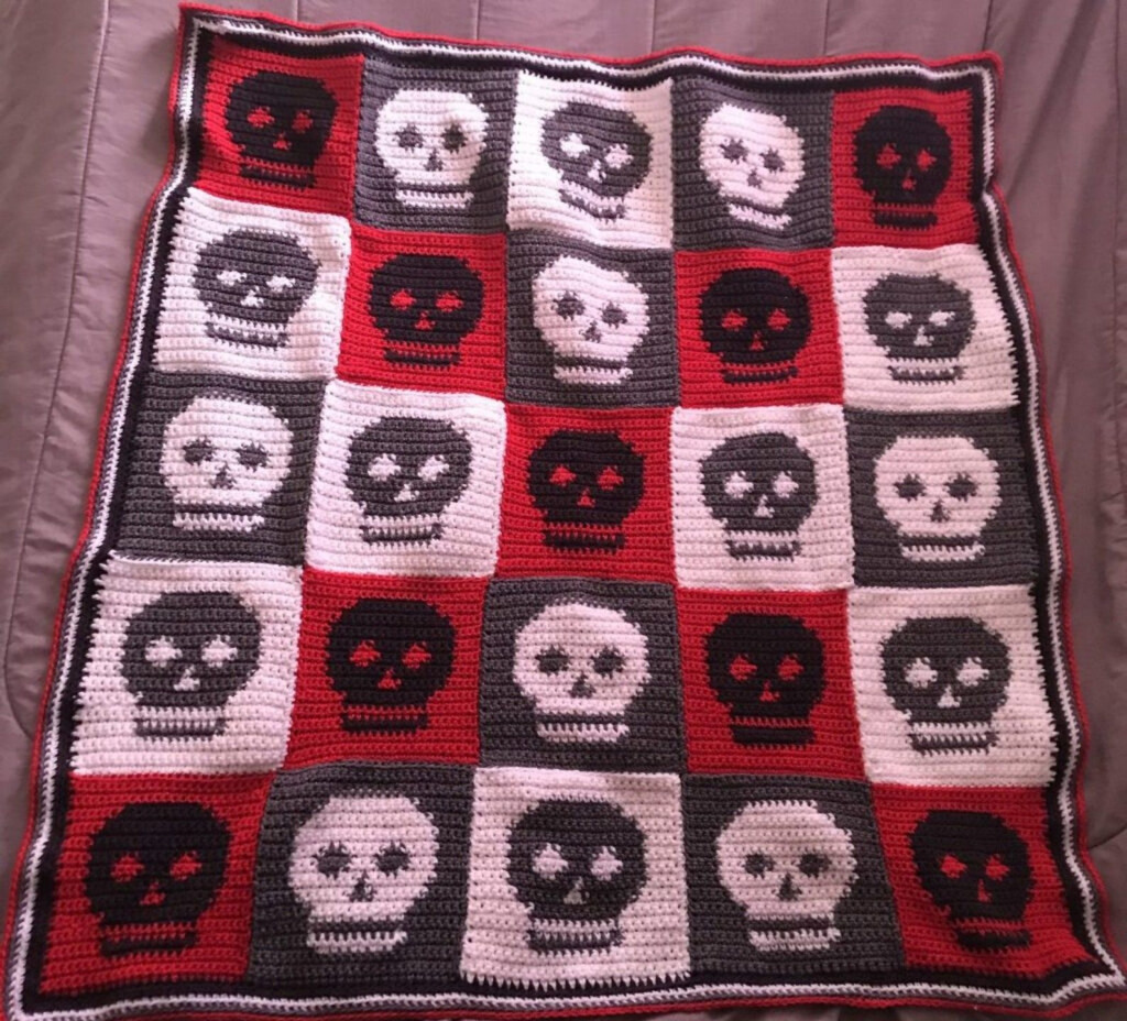 Granny Square Crochet Pattern Crochet Hat Pattern Crochet Blanket  - Free Crochet Skull Blanket Pattern