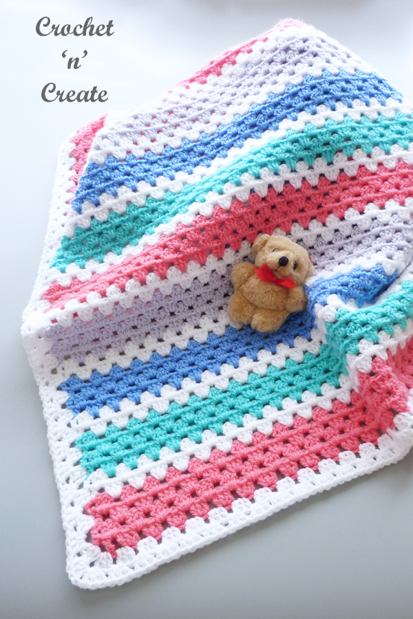 Granny Stripe Baby Blanket Free Crochet Pattern On Crochet n Create - Crochet Granny Stripe Blanket Pattern