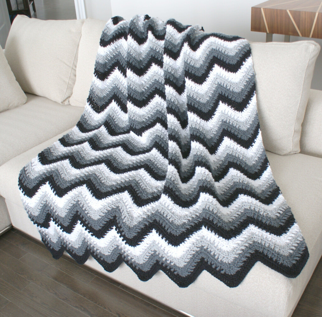 Grey Chevron Multi Color Handmade Throw White Grey Black Bedspread  - Multi Colored Crochet Blanket Patterns