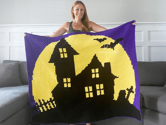 Halloween Crochet Blanket Pattern Spooky Haunted House Free  - Halloween Blanket Crochet Pattern