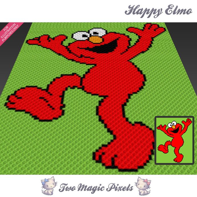 Happy Elmo Crochet Blanket Pattern C2c Knitting Cross Stitch Graph  - Elmo Crochet Blanket Pattern Free