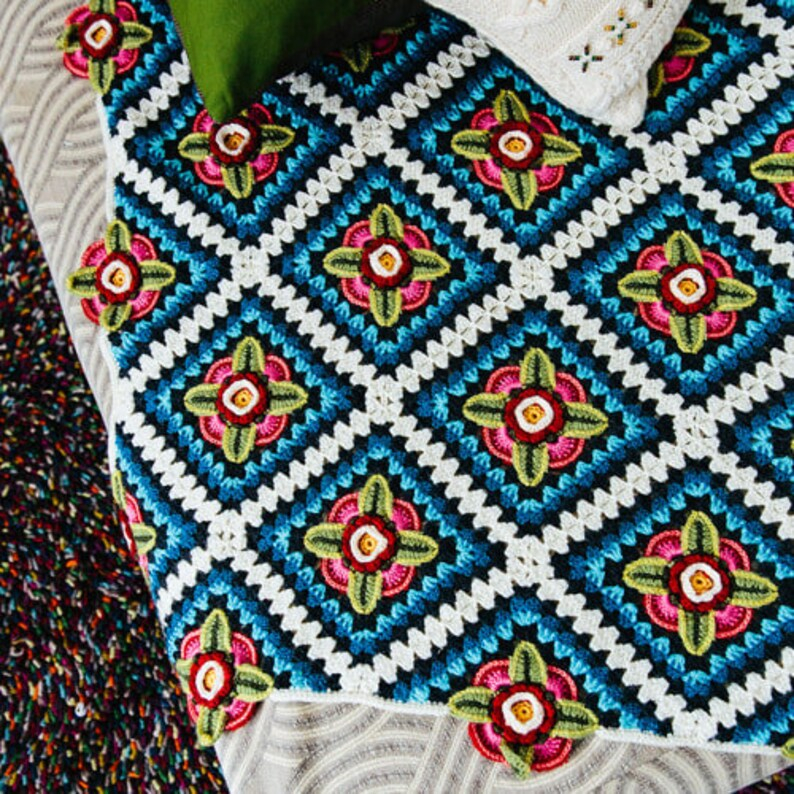 Jane Crowfoot Crochet Pattern Blanket With Mexican Diamonds Etsy - Jane Blanket Crochet Pattern