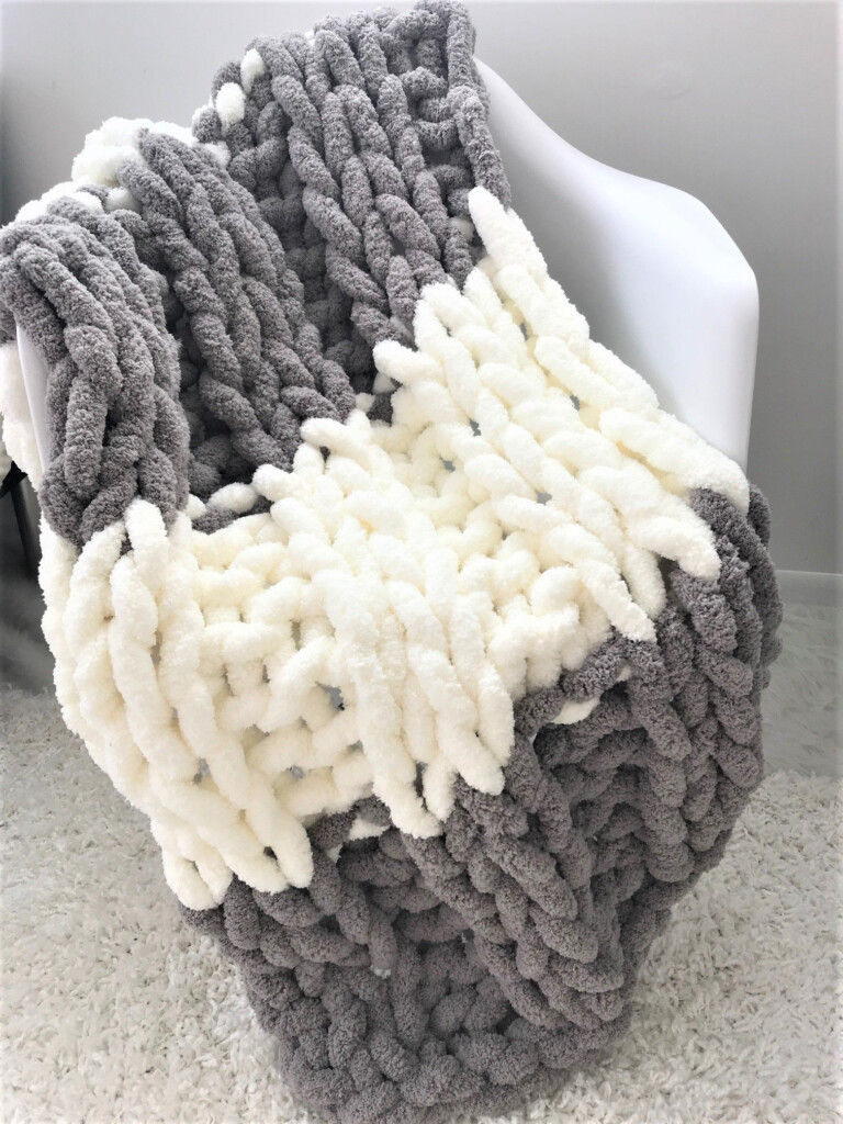 Jumbo Chenille Throw Gray Taupe And Ivory Looks So Soft And Comfy  - Chunky Chenille Crochet Blanket Pattern