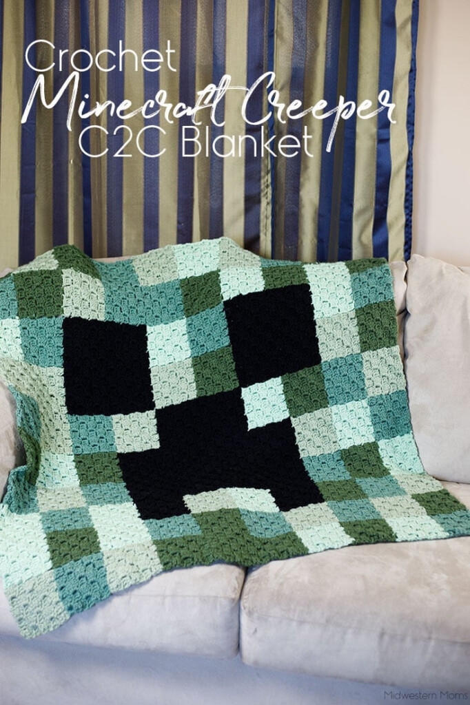 Minecraft Crochet Blanket Pattern C2C Creeper Blanket - Free Minecraft Crochet Blanket Pattern