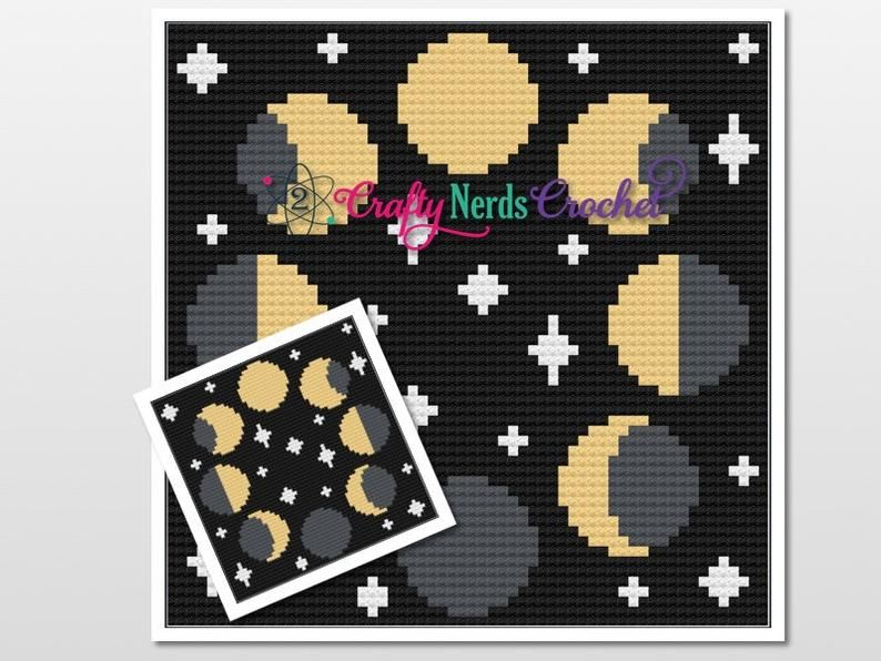 Moon Phases Pattern Graph With SC And Minic2c Written Moon Graphgan  - Moon Blanket Crochet Pattern