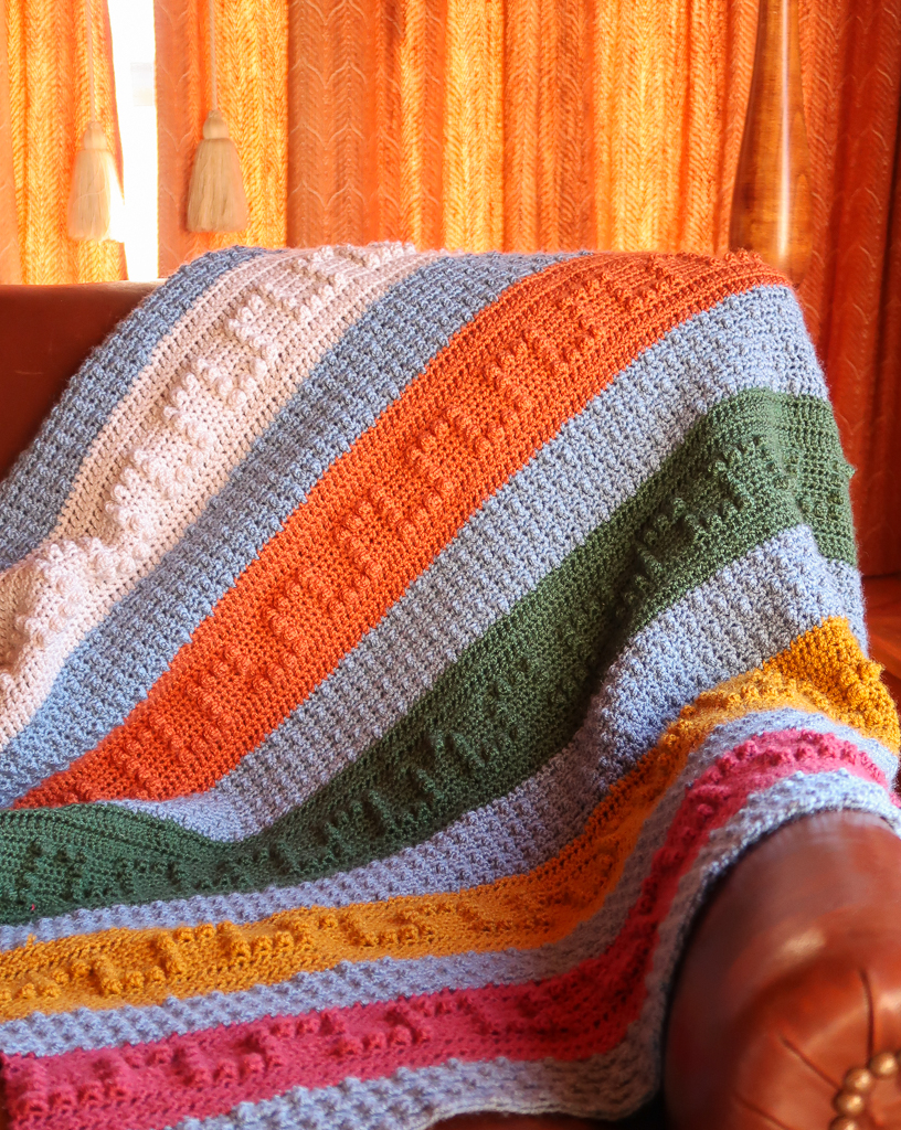 Multi color Crochet Blanket Pattern Philia Striped Crochet Blanket  - 4 Color Crochet Blanket Pattern