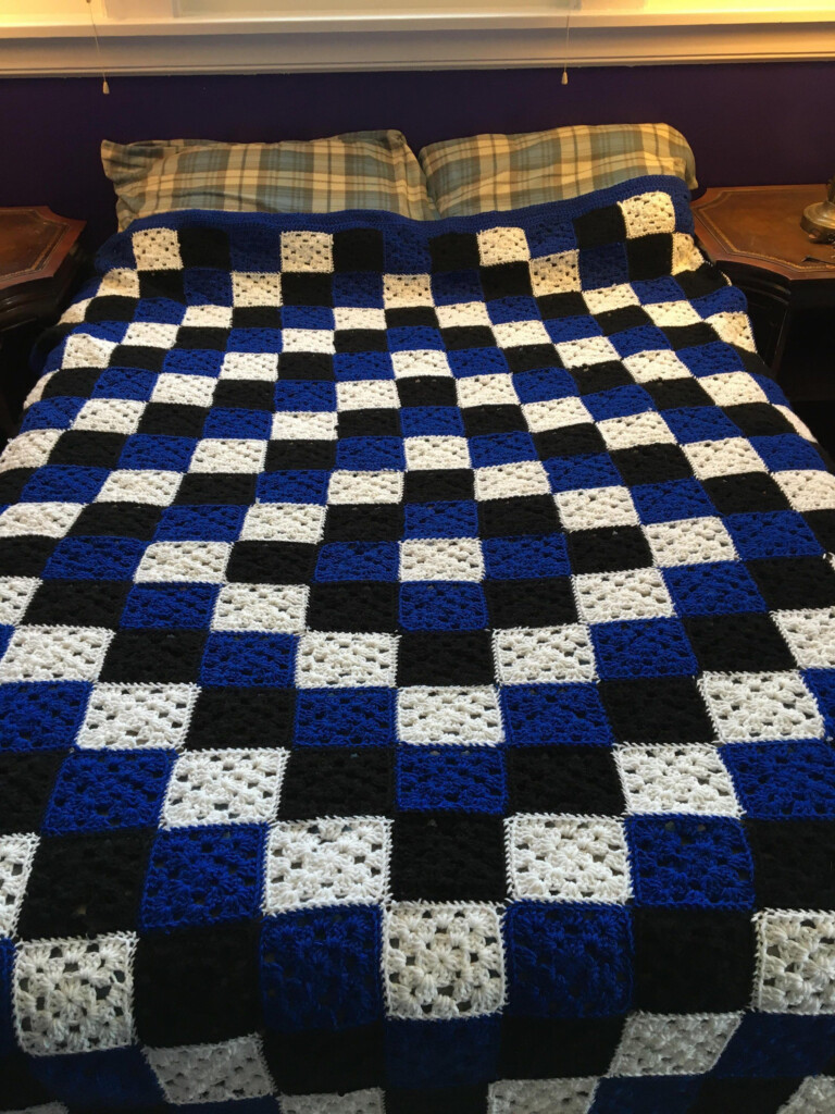 Queen Size Granny Square Crochet Blanket Blue And White Crochet  - Queen Size Crochet Blanket Pattern