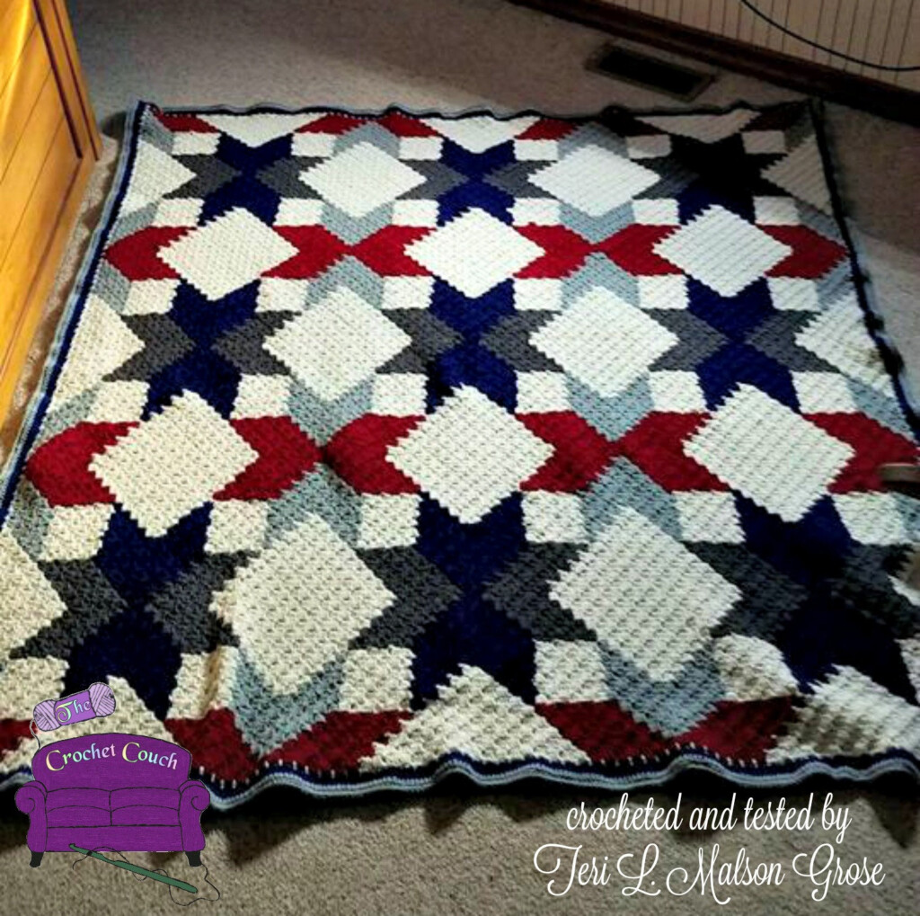 Quilted Stars Large Blanket C2C Crochet Pattern Written Row Counts  - Crochet Blanket Graph Pattern