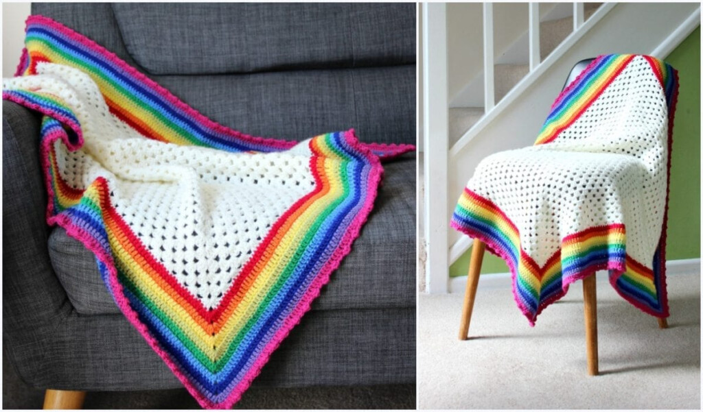 Rainbow Edged Granny Square Crochet Baby Blanket - Granny Square Rainbow Crochet Blanket Pattern