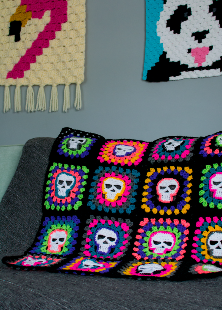 Skull Granny Square Free Pattern - Crochet Skull Blanket Free Pattern