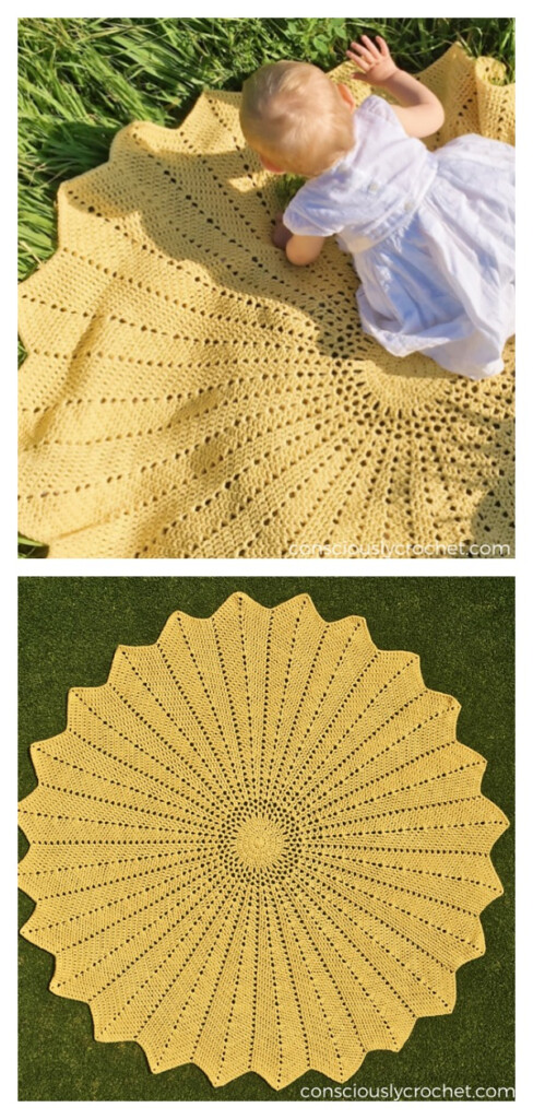Solstice Round Ripple Afghan Baby Blanket Free Crochet Pattern Cool  - Round Crochet Blanket Pattern Free