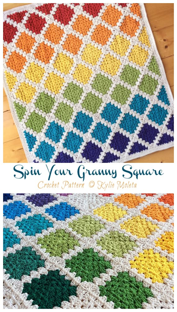 Spin Your Granny Square Crochet Blanket Pattern - Granny Square Rainbow Crochet Blanket Pattern