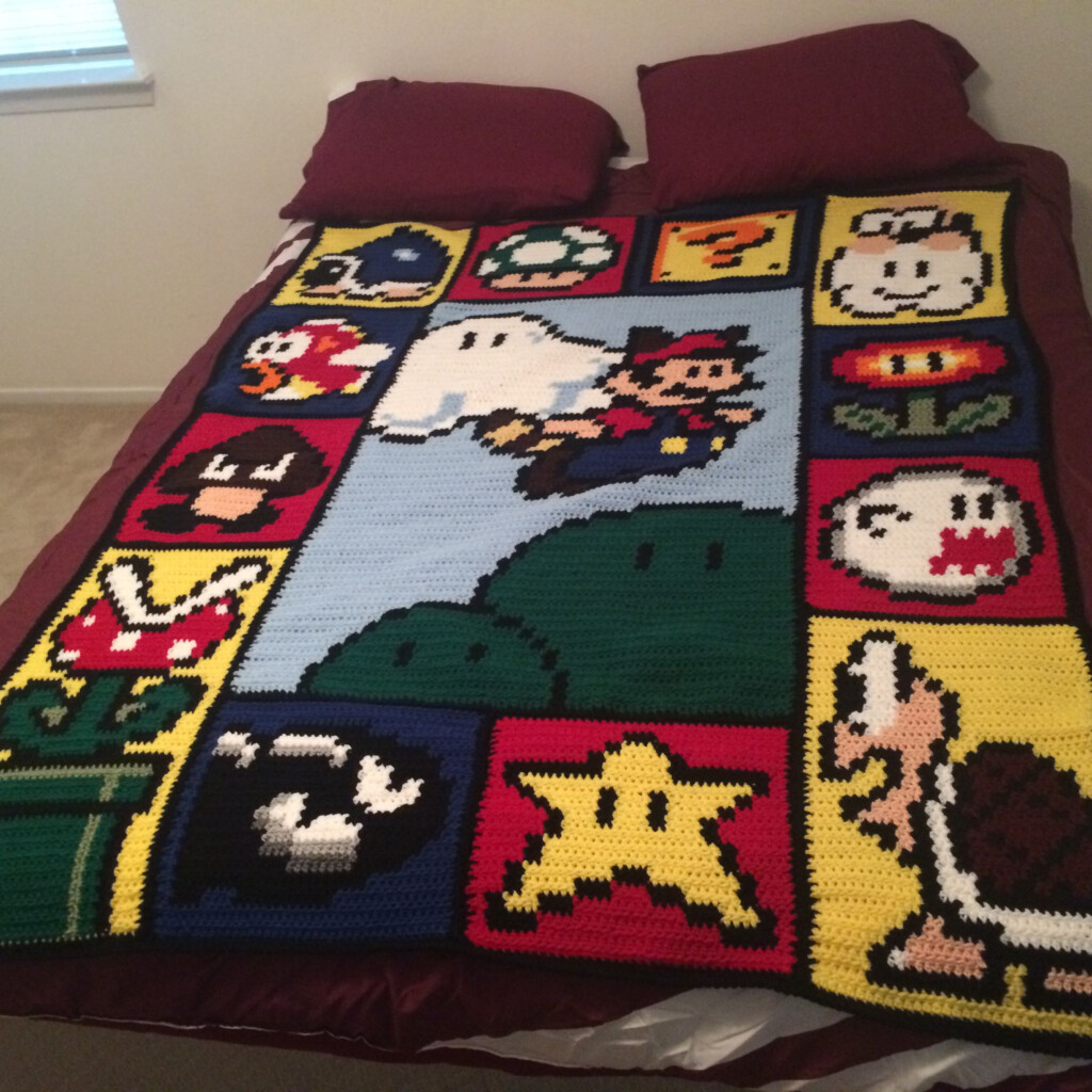 Super Mario Crochet Blanket Crochet Blanket Stitch Pattern Mario  - Mario Crochet Pattern Blanket