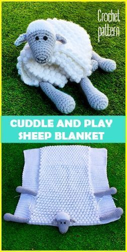 The Crochet Pattern For A Sheep And Play Blanket Is Shown In Two  - Sheep Blanket Crochet Pattern