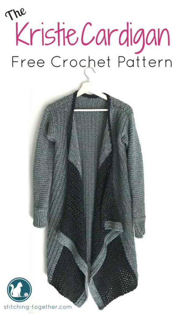 The Kristie Cardigan Free Crochet Pattern Is Shown In Grey And Black - Crochet Blanket Cardigan Free Pattern