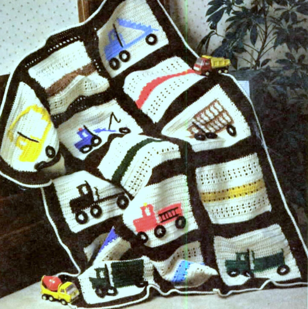 Vintage Crochet Pattern Truck Afghan Baby Cot Blanket - Crochet Fire Truck Blanket Pattern